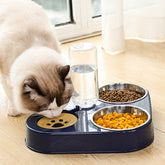 500ML 3 in 1 Pet Dog Cat Bowl Automatic Feeder Cat Food Bowl with Water Fountain Double Bowl Drinking Raised Stand Dish Bowls