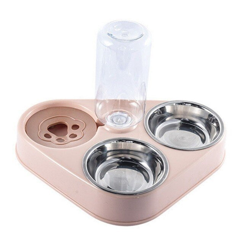 500ML 3 in 1 Pet Dog Cat Bowl Automatic Feeder Cat Food Bowl with Water Fountain Double Bowl Drinking Raised Stand Dish Bowls