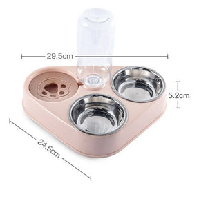 500ML 3 in 1 Pet Dog Cat Bowl Automatic Feeder Cat Food Bowl with Water Fountain Double Bowl Drinking Raised Stand Dish Bowls