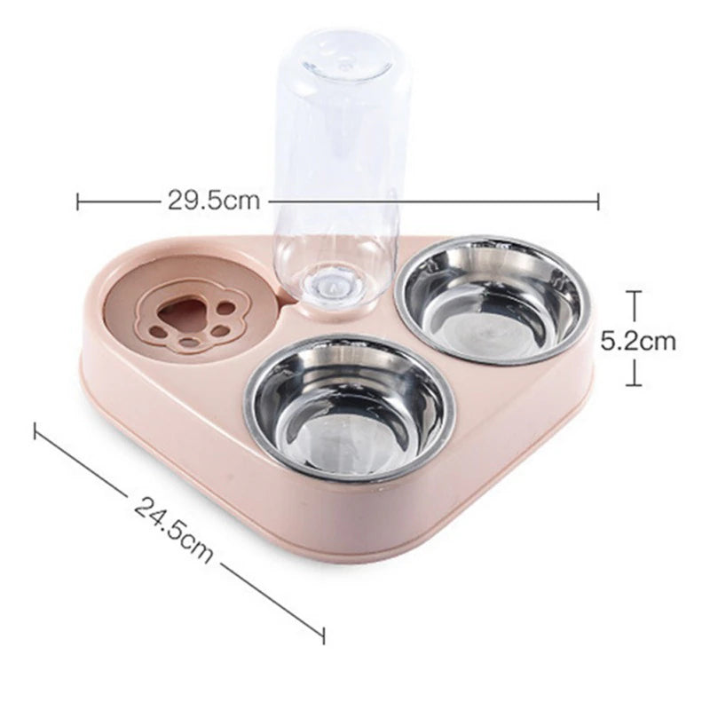 500ML 3 in 1 Pet Dog Cat Bowl Automatic Feeder Cat Food Bowl with Water Fountain Double Bowl Drinking Raised Stand Dish Bowls