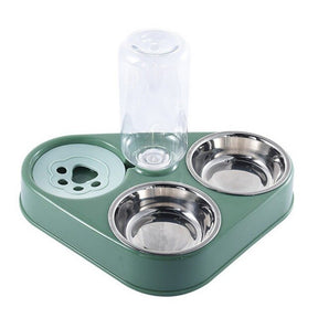 500ML 3 in 1 Pet Dog Cat Bowl Automatic Feeder Cat Food Bowl with Water Fountain Double Bowl Drinking Raised Stand Dish Bowls