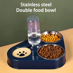 500ML 3 in 1 Pet Dog Cat Bowl Automatic Feeder Cat Food Bowl with Water Fountain Double Bowl Drinking Raised Stand Dish Bowls