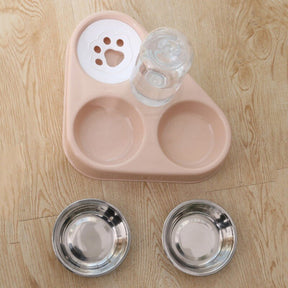 500ML 3 in 1 Pet Dog Cat Bowl Automatic Feeder Cat Food Bowl with Water Fountain Double Bowl Drinking Raised Stand Dish Bowls